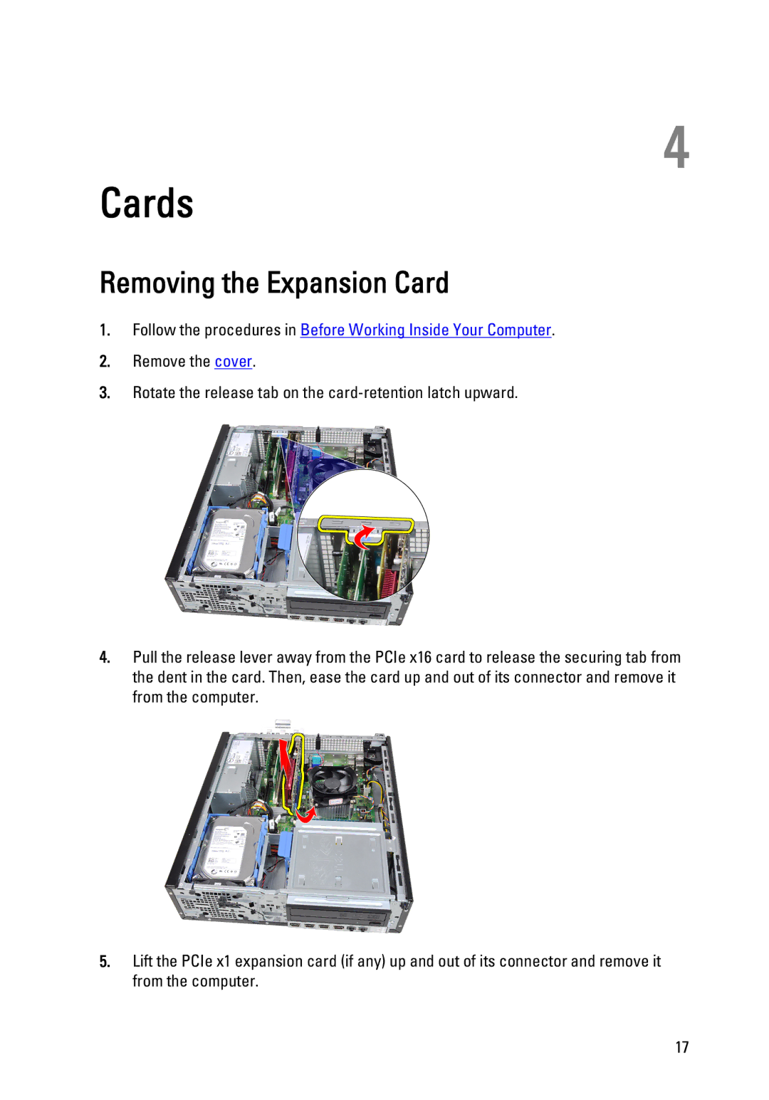 Dell 990 service manual Cards, Removing the Expansion Card 