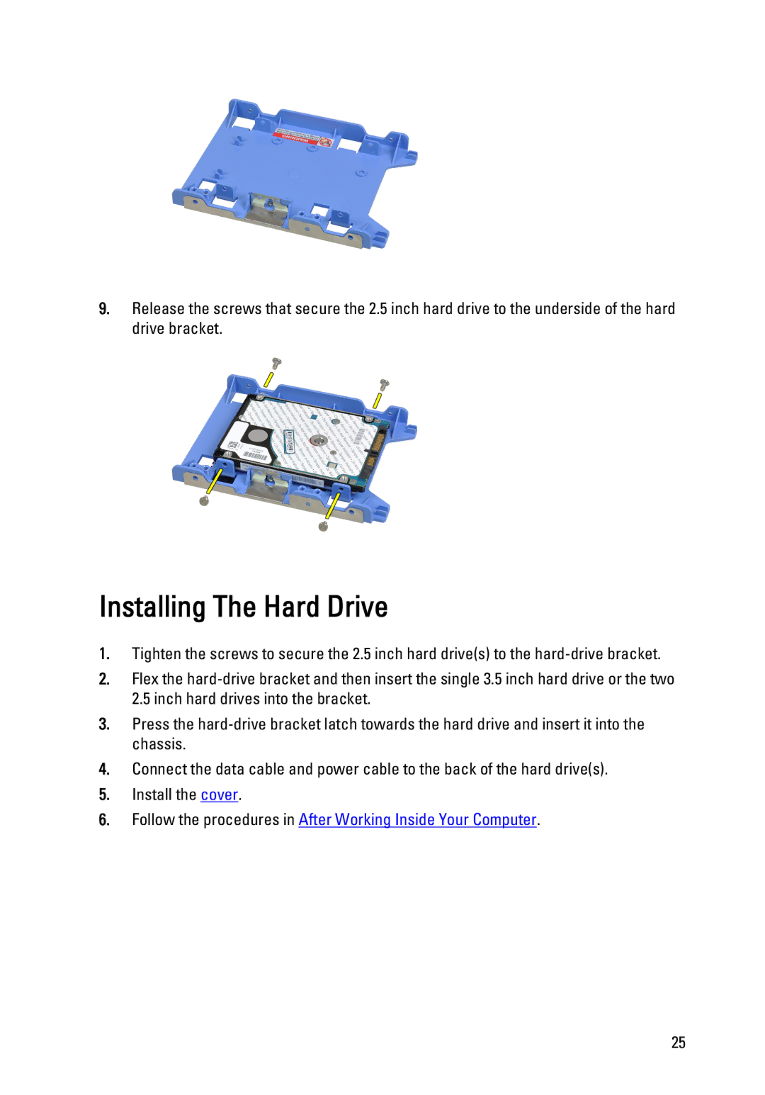 Dell 990 service manual Installing The Hard Drive 