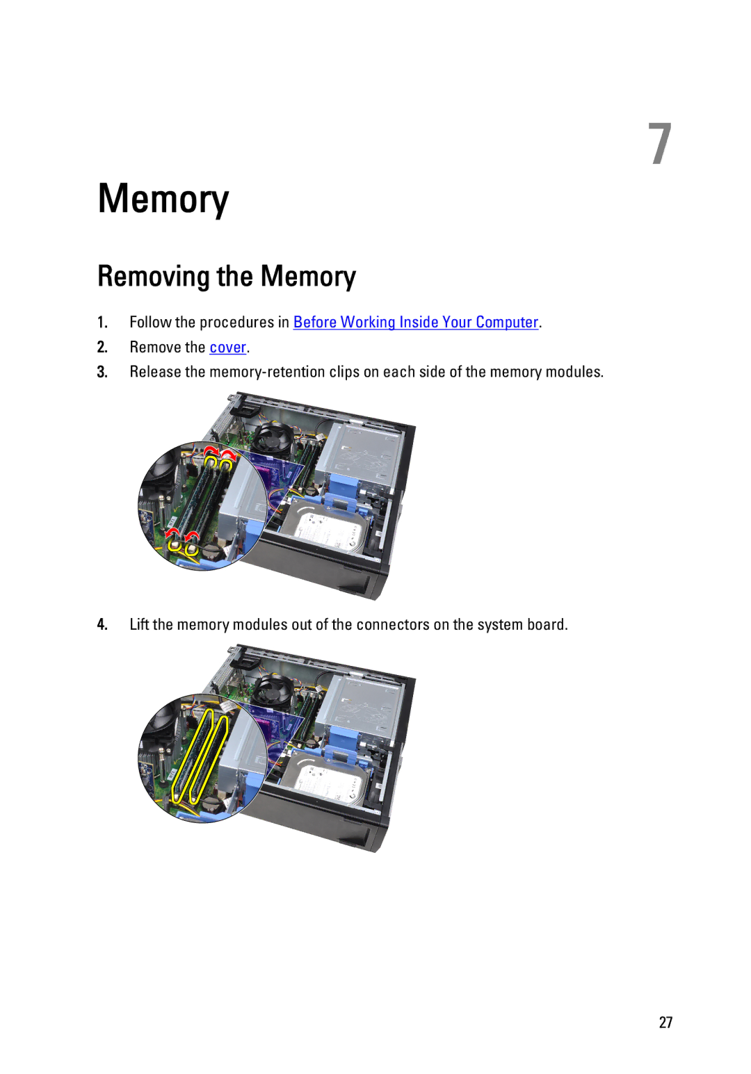 Dell 990 service manual Removing the Memory 