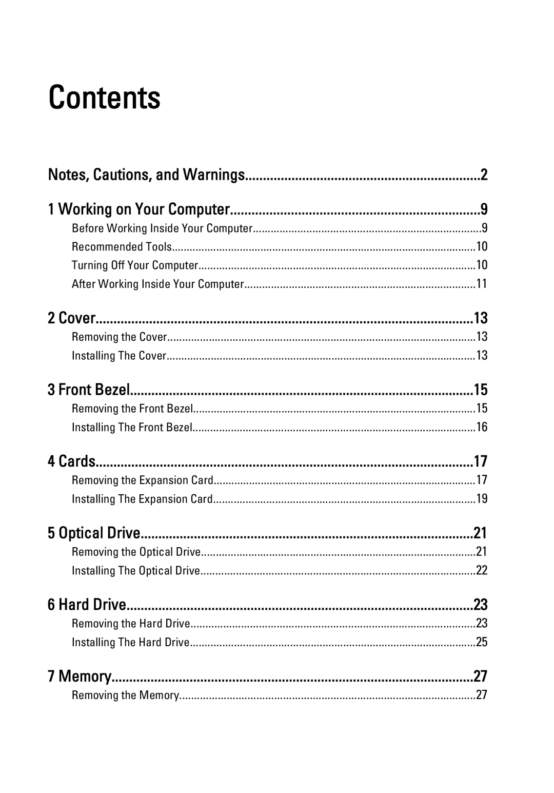 Dell 990 service manual Contents 