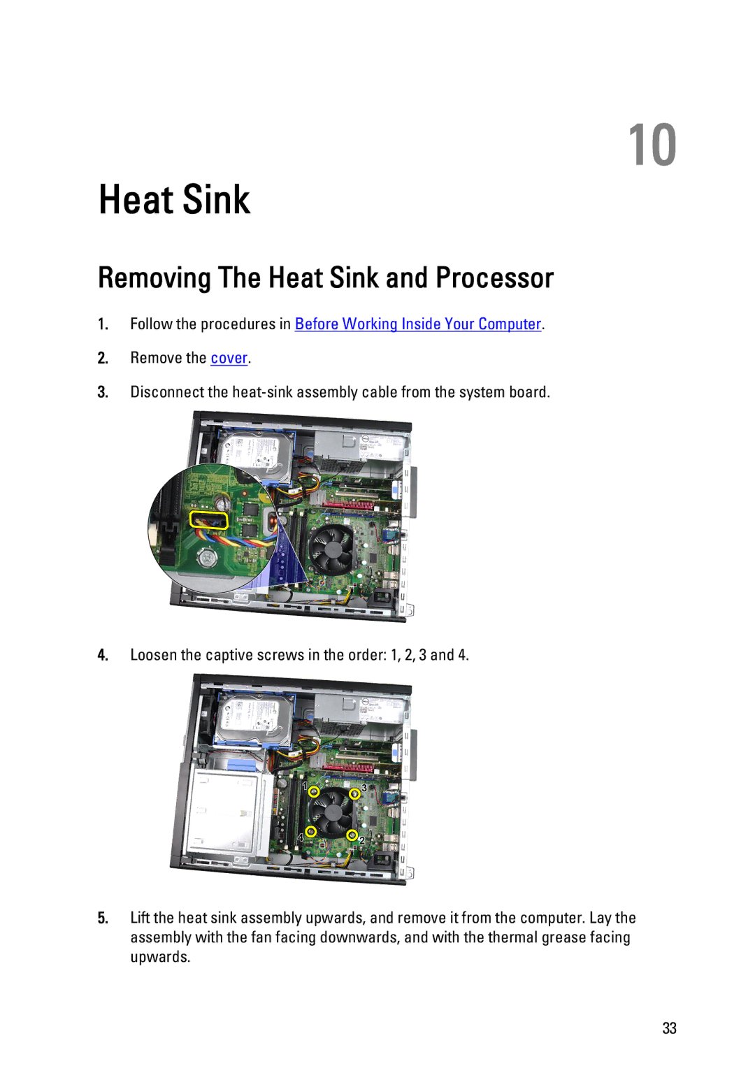 Dell 990 service manual Removing The Heat Sink and Processor 