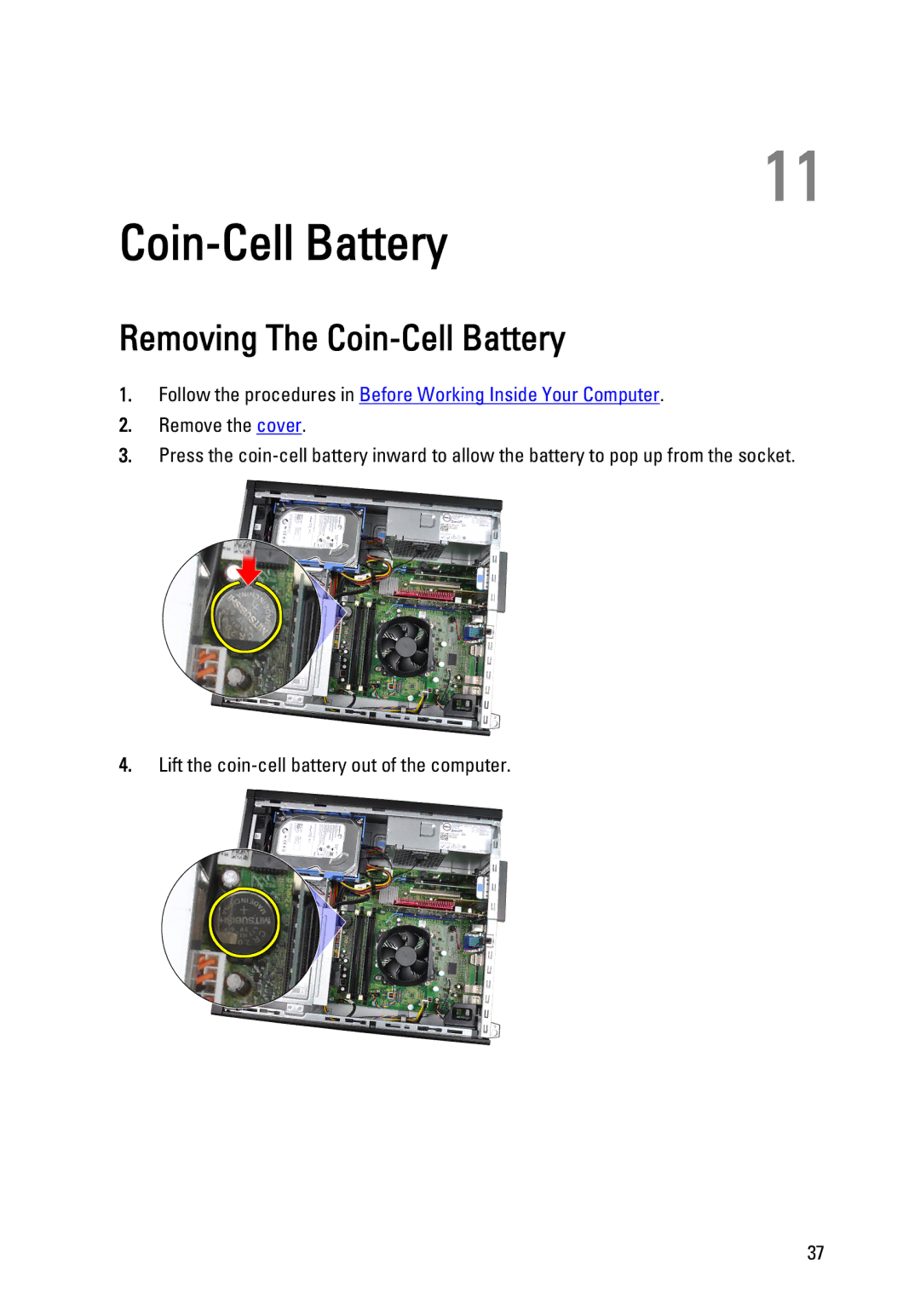 Dell 990 service manual Removing The Coin-Cell Battery 