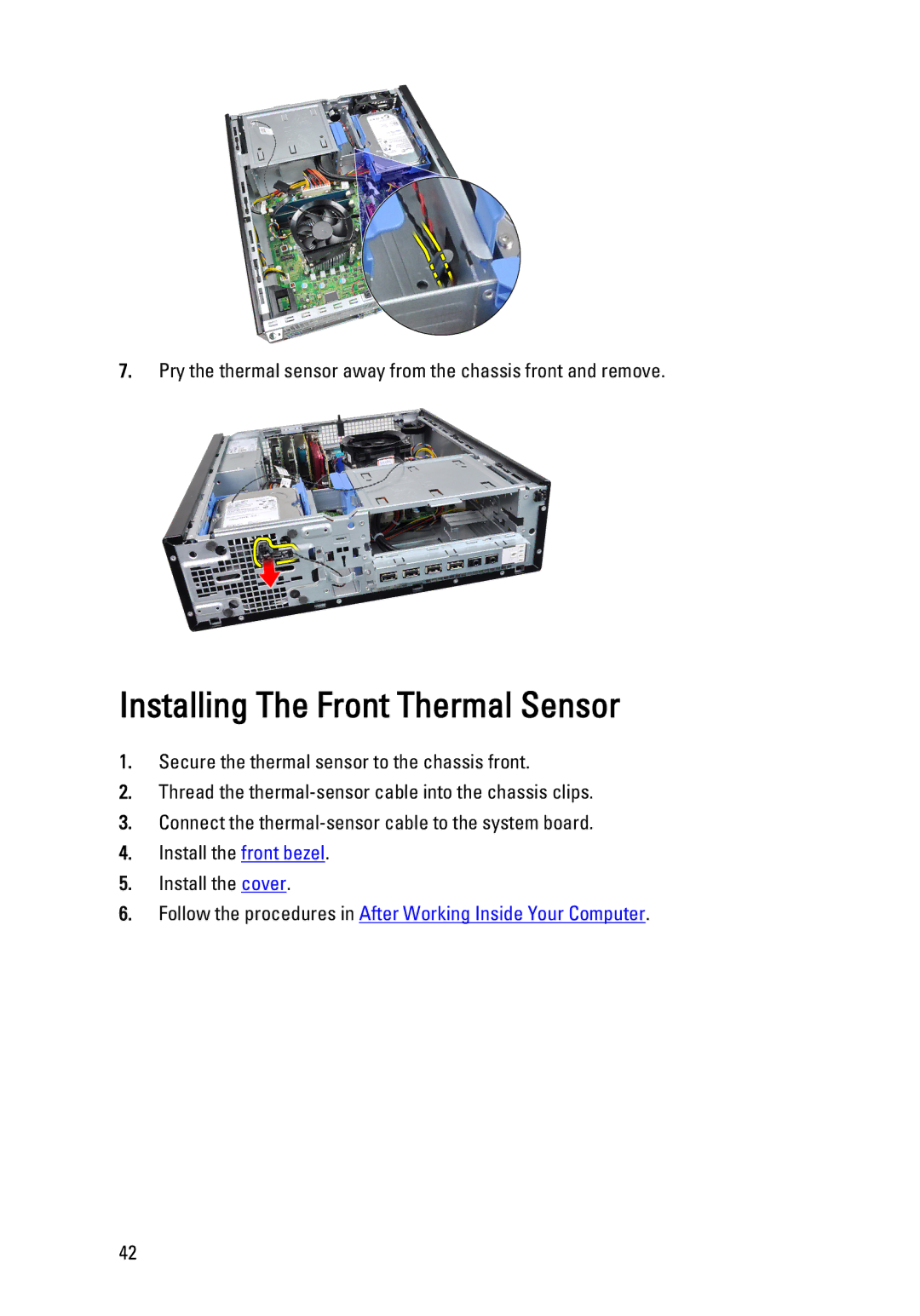 Dell 990 service manual Installing The Front Thermal Sensor 