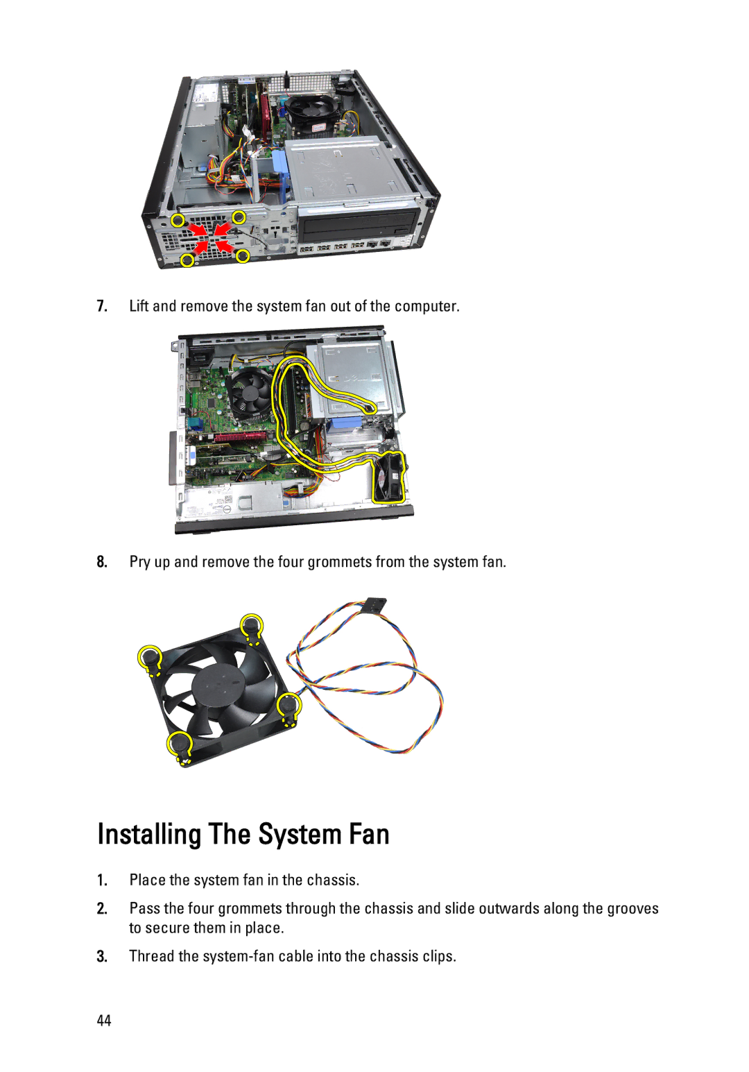 Dell 990 service manual Installing The System Fan 