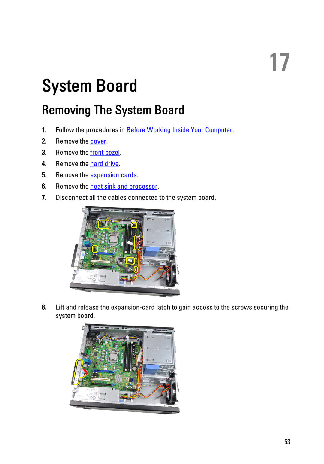 Dell 990 service manual Removing The System Board 