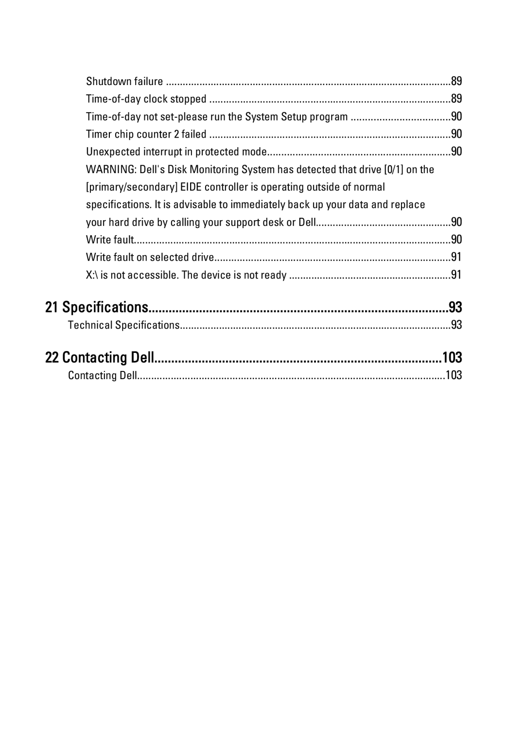 Dell 990 service manual Specifications, Contacting Dell 