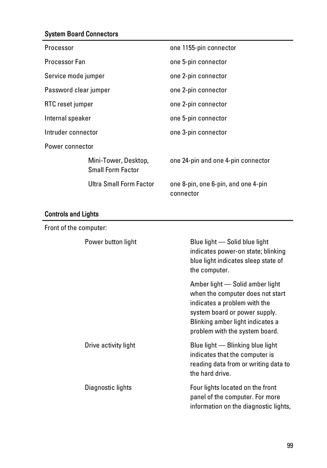 Dell 990 service manual Controls and Lights 