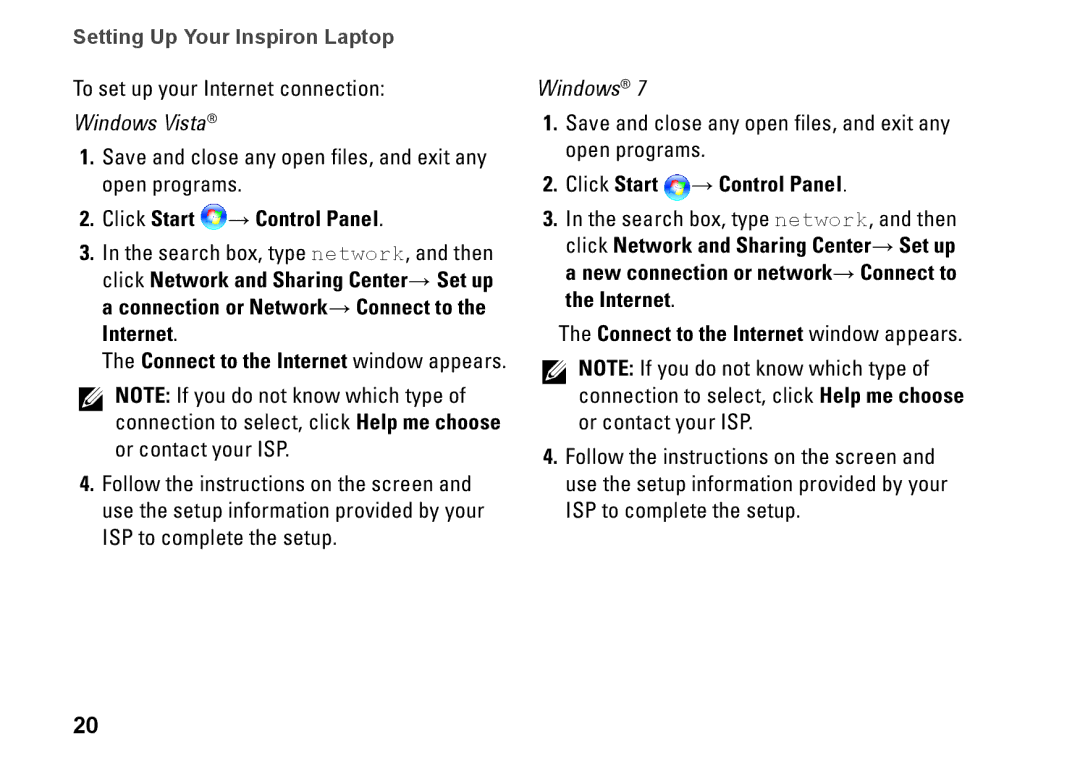 Dell N5010, P10F002, P10F001, M5010, 09N1F7A01 setup guide Connect to the Internet window appears 