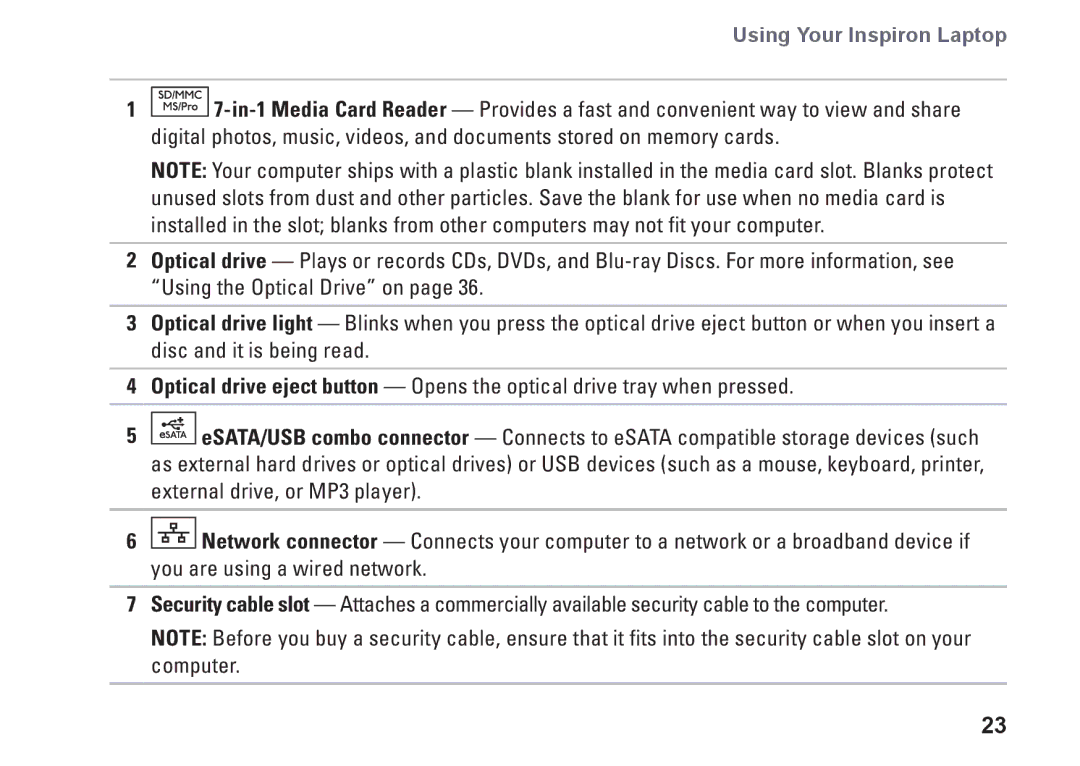 Dell P10F001, N5010, P10F002, M5010, 09N1F7A01 setup guide Using Your Inspiron Laptop 