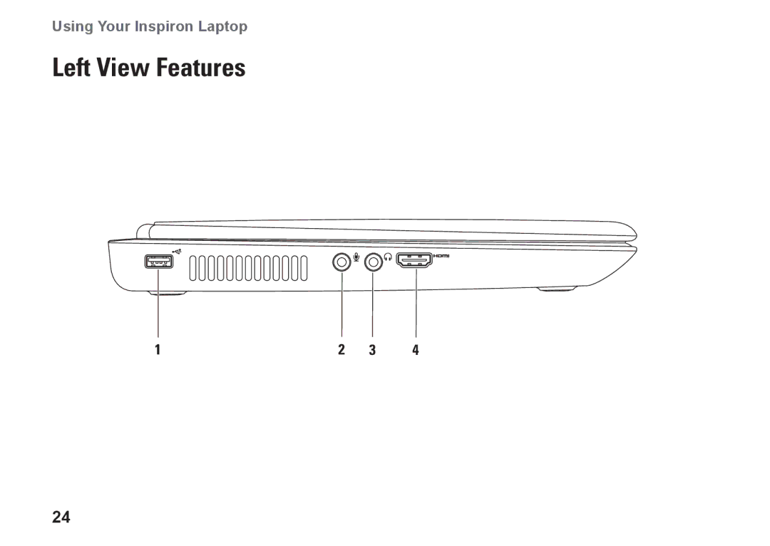 Dell M5010, N5010, P10F002, P10F001, 09N1F7A01 setup guide Left View Features 