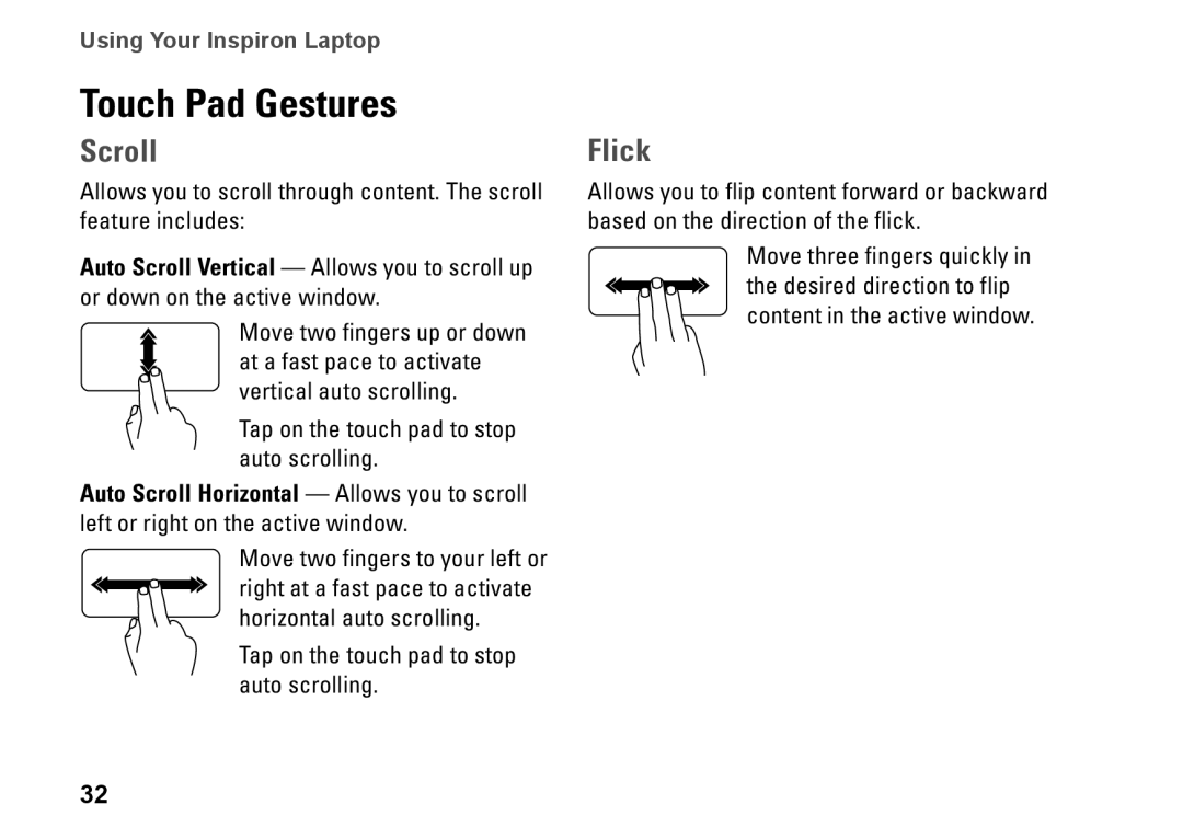 Dell 09N1F7A01, N5010, P10F002, P10F001, M5010 setup guide Touch Pad Gestures, Scroll 