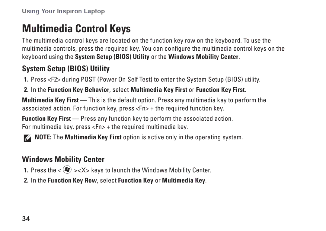 Dell N5010, 9N1F7, P10F002, P10F001, M5010 Multimedia Control Keys, System Setup Bios Utility, Windows Mobility Center 