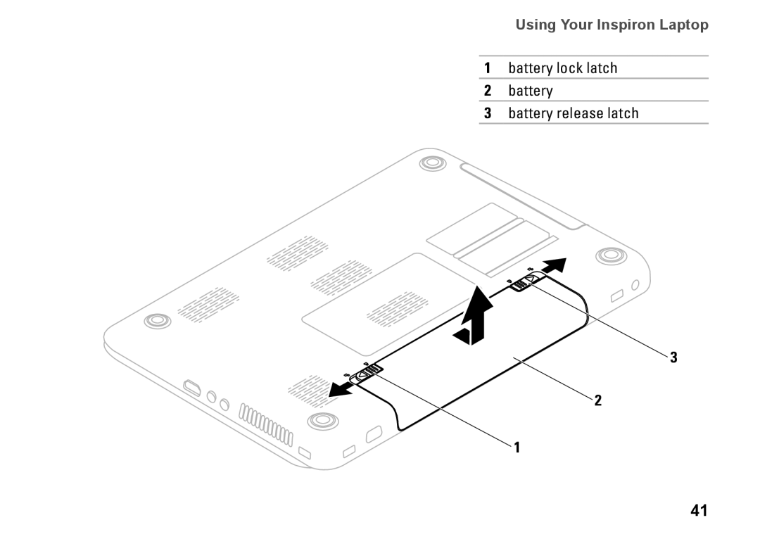 Dell N5010, P10F002, P10F001, M5010, 09N1F7A01 setup guide Battery lock latch Battery release latch 