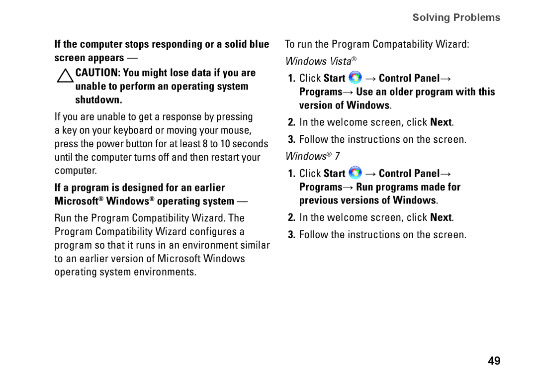 Dell N5010, P10F002, P10F001, M5010, 09N1F7A01 setup guide To run the Program Compatability Wizard 