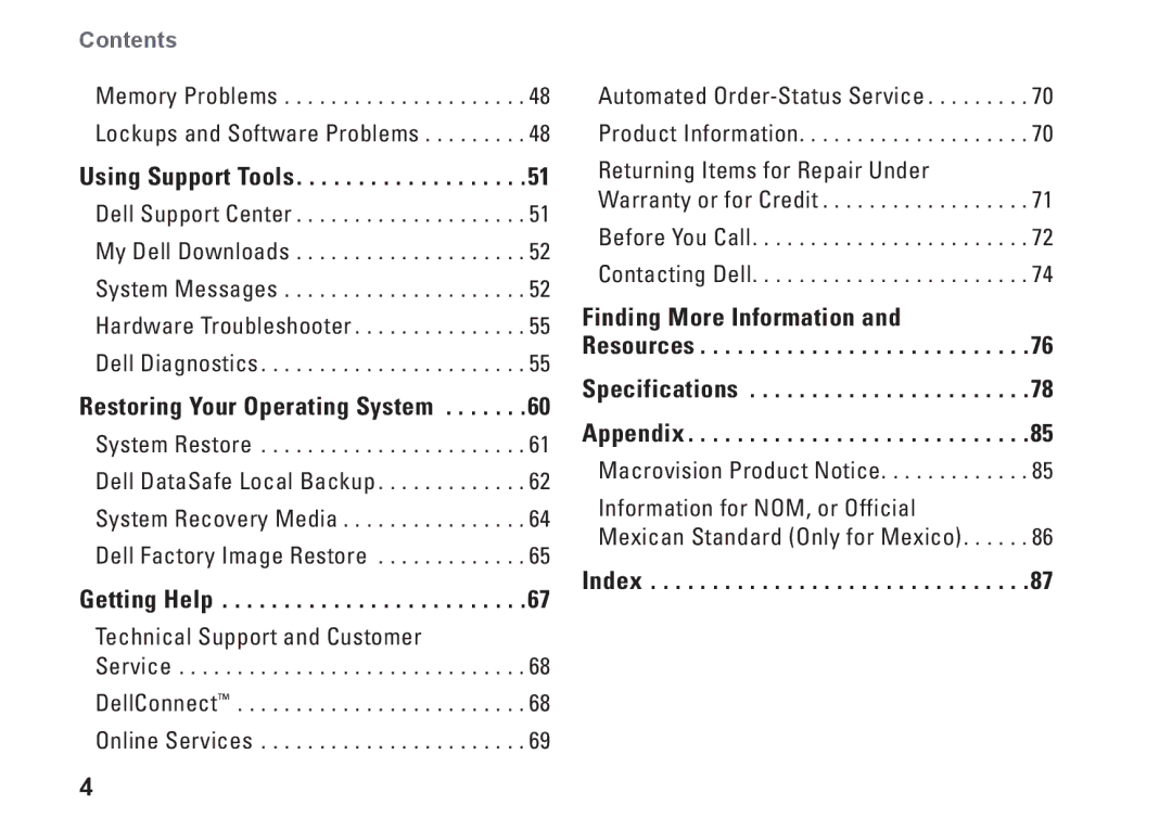 Dell 09N1F7A01, N5010, P10F002, P10F001, M5010 setup guide Index 