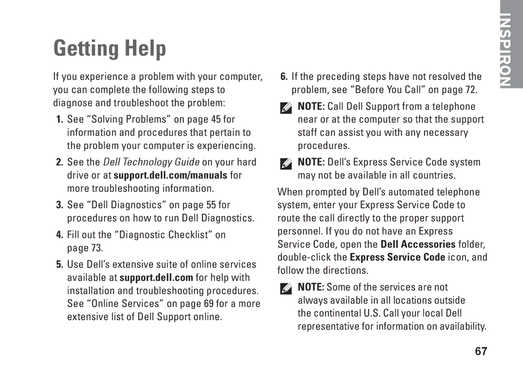 Dell 09N1F7A01, N5010, P10F002, P10F001, M5010 setup guide Getting Help 