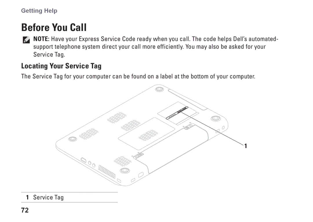 Dell P10F001, N5010, P10F002, M5010, 09N1F7A01 setup guide Before You Call, Locating Your Service Tag 