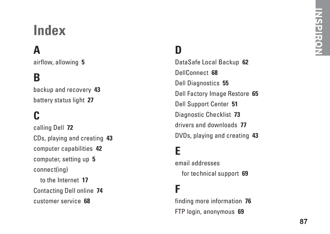 Dell M5010, N5010, P10F002, P10F001, 09N1F7A01 setup guide Index 