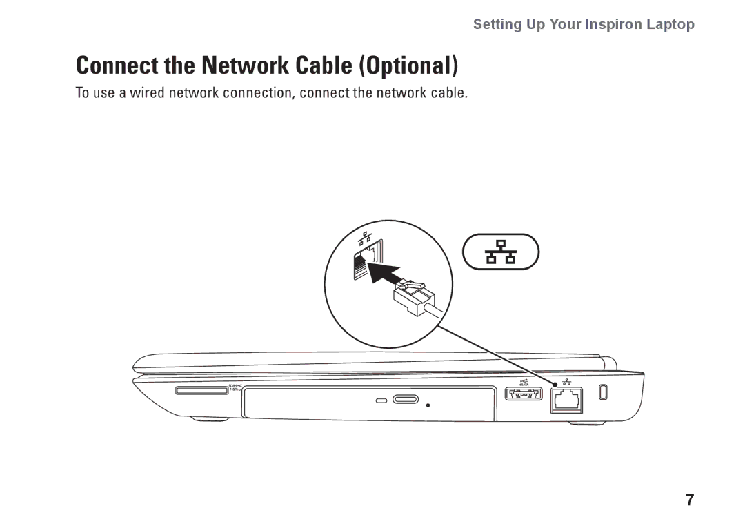 Dell N5010, P10F002, P10F001, M5010, 09N1F7A01 setup guide Connect the Network Cable Optional 