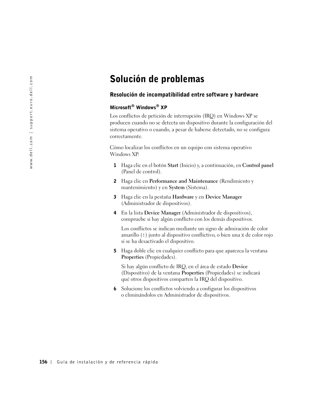 Dell 9T217 manual Solución de problemas, Resolución de incompatibilidad entre software y hardware 