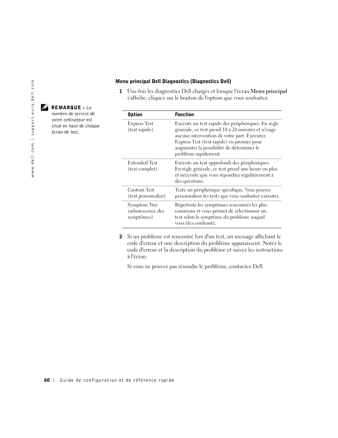 Dell 9T217 manual Menu principal Dell Diagnostics Diagnostics Dell 