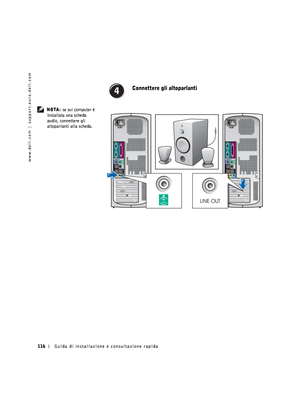 Dell 9T217 manual Connettere gli altoparlanti, Guida di installazione e consultazione rapida 