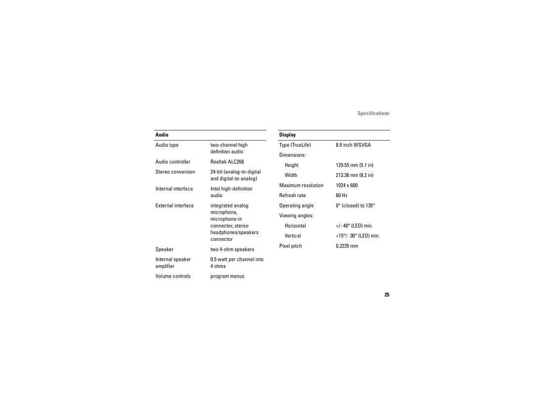 Dell A90 specifications 129.55 mm 5.1 