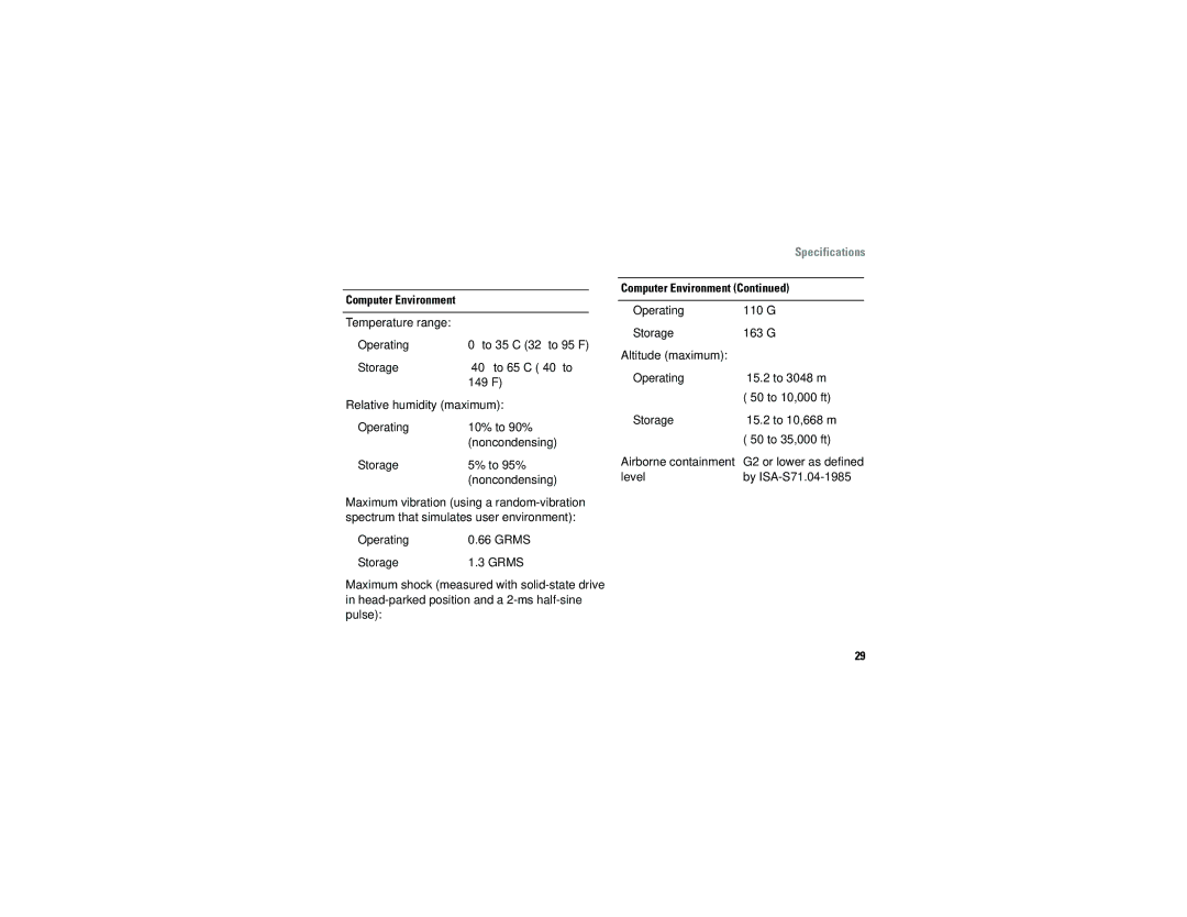 Dell A90 specifications Computer Environment Temperature range 