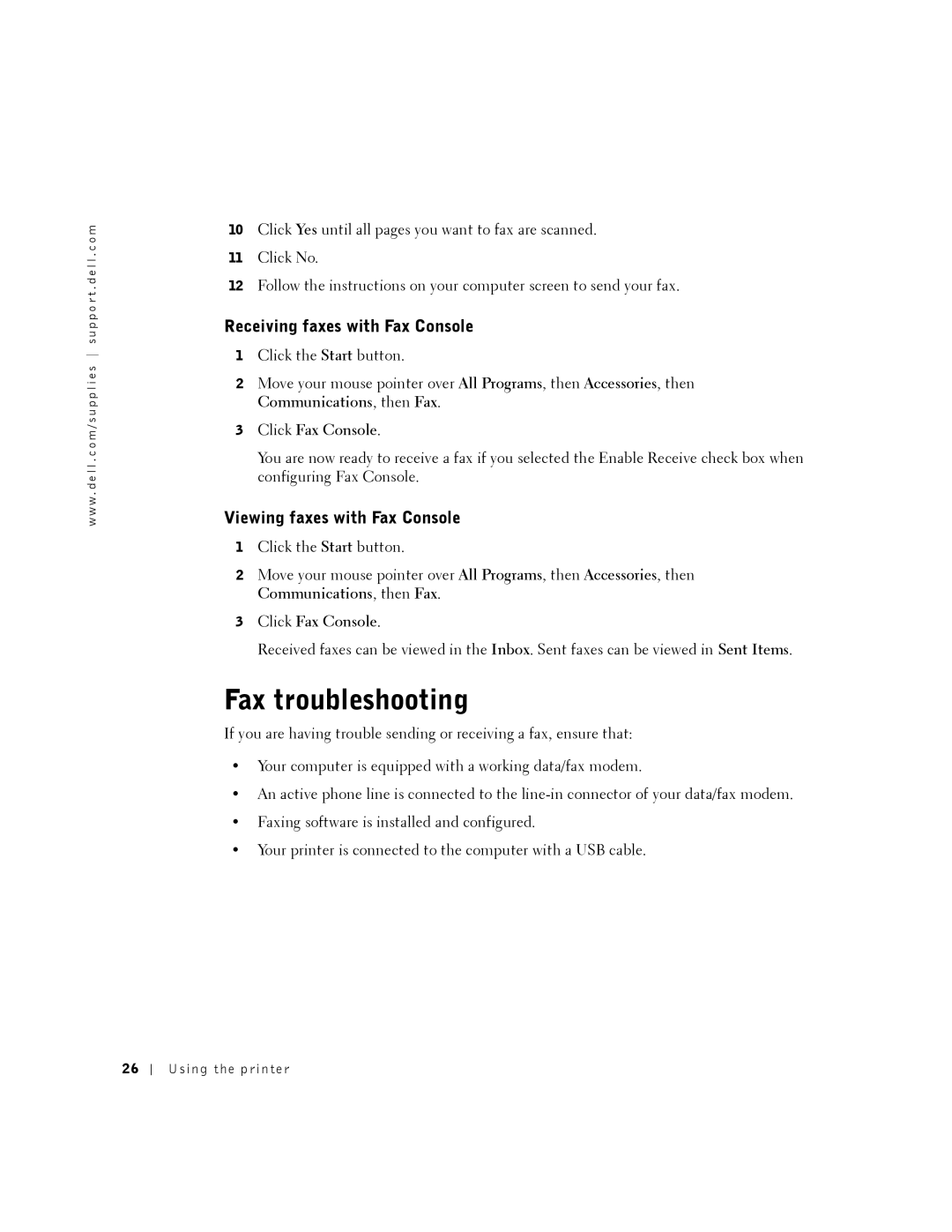 Dell A920 owner manual Fax troubleshooting, Receiving faxes with Fax Console, Viewing faxes with Fax Console 