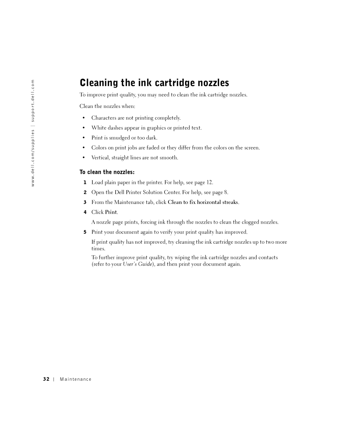 Dell A920 owner manual Cleaning the ink cartridge nozzles, To clean the nozzles 