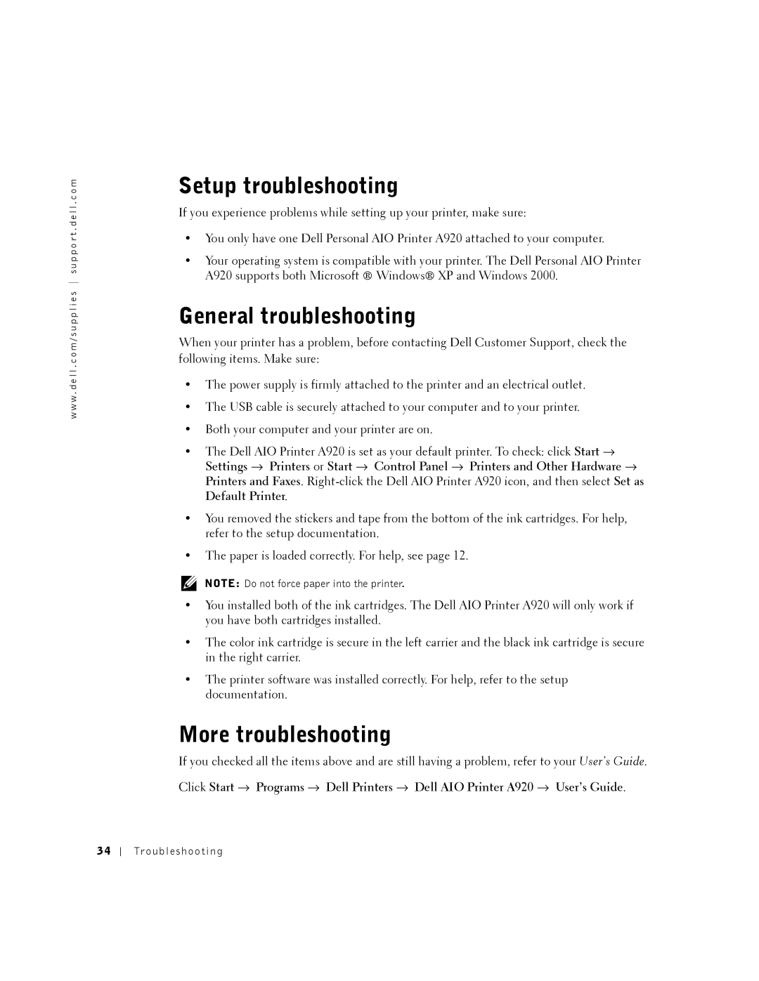 Dell A920 owner manual Setup troubleshooting, General troubleshooting, More troubleshooting 