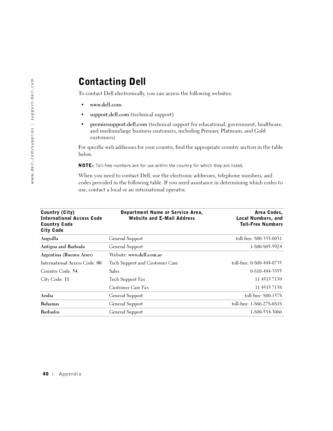 Dell A920 owner manual Contacting Dell 