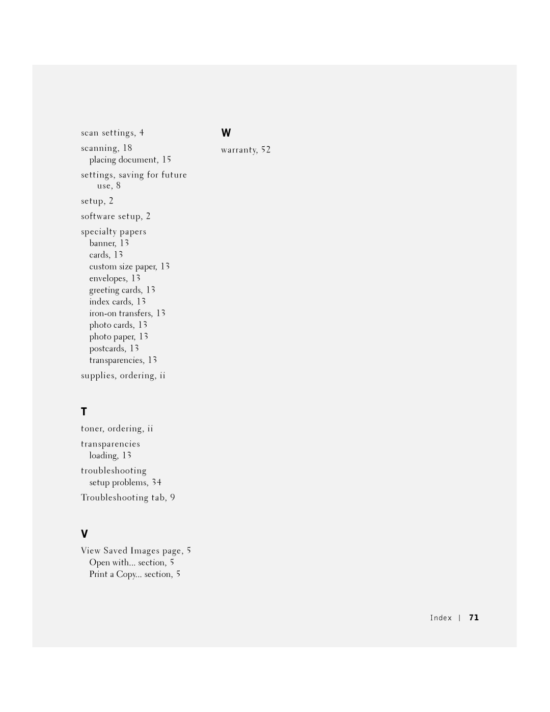 Dell A920 owner manual Index 