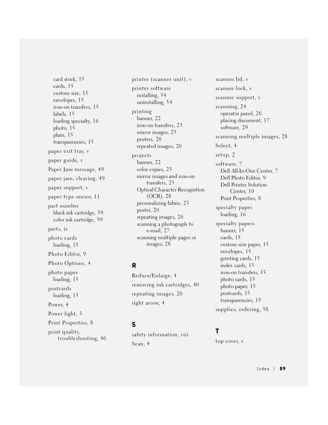 Dell A940 manual Index 