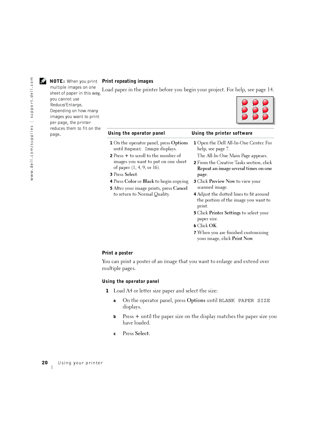 Dell A940 manual Print repeating images, Print a poster 