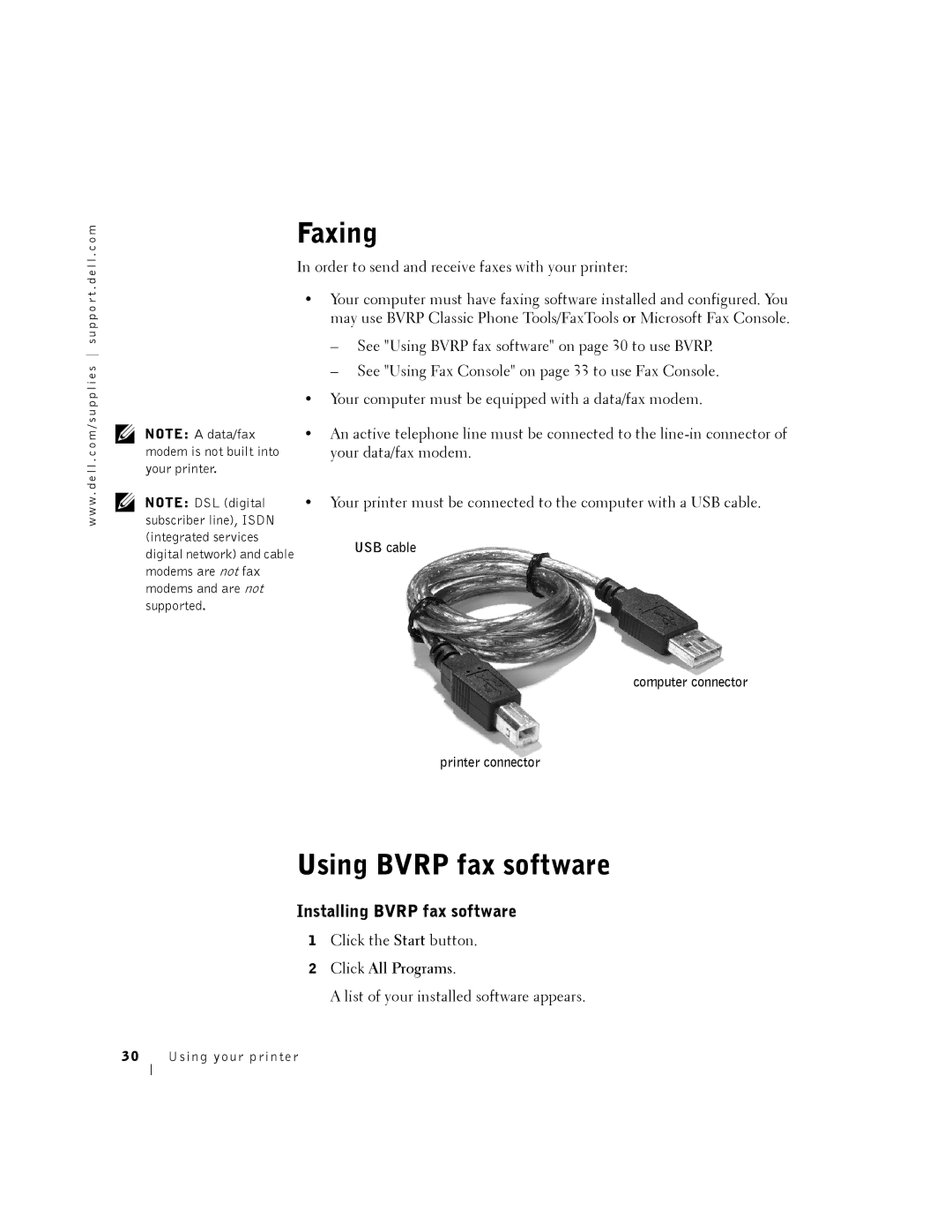 Dell A940 manual Faxing, Using Bvrp fax software, Installing Bvrp fax software 