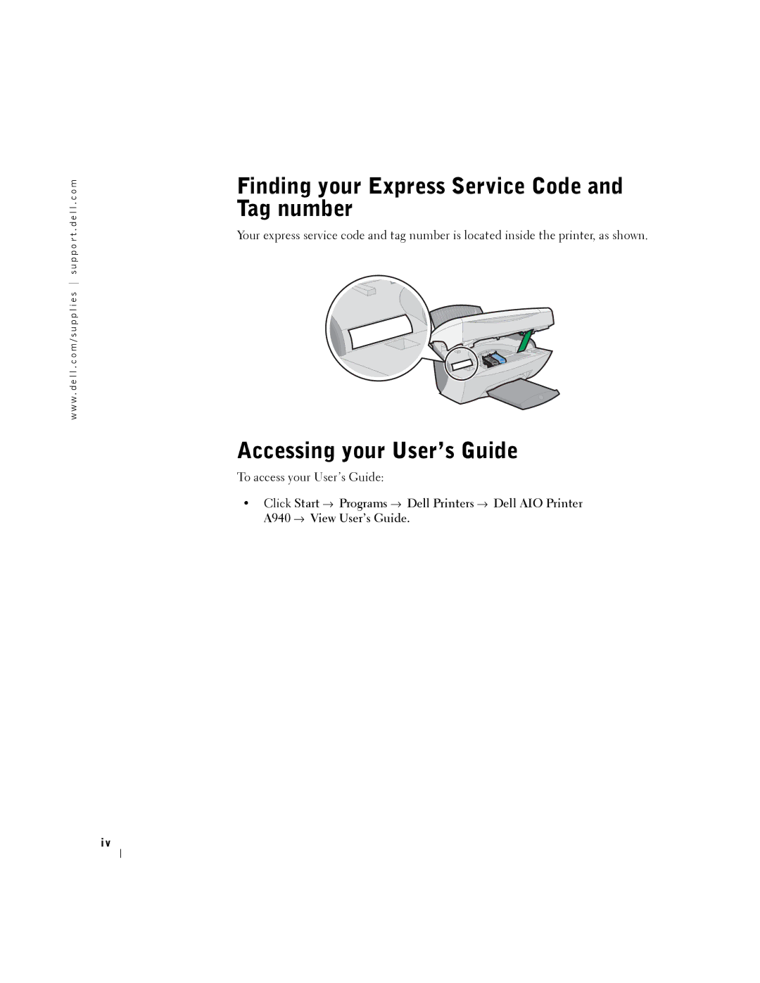 Dell A940 manual Finding your Express Service Code and Tag number, Accessing your User’s Guide 