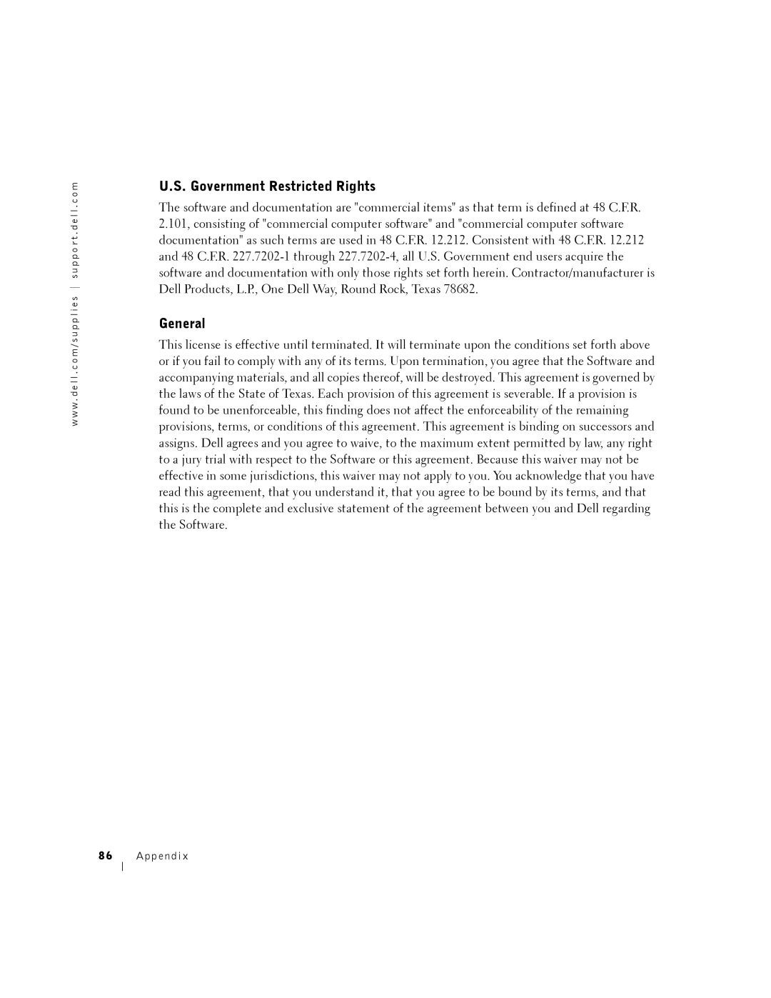 Dell A940 manual Government Restricted Rights, General 