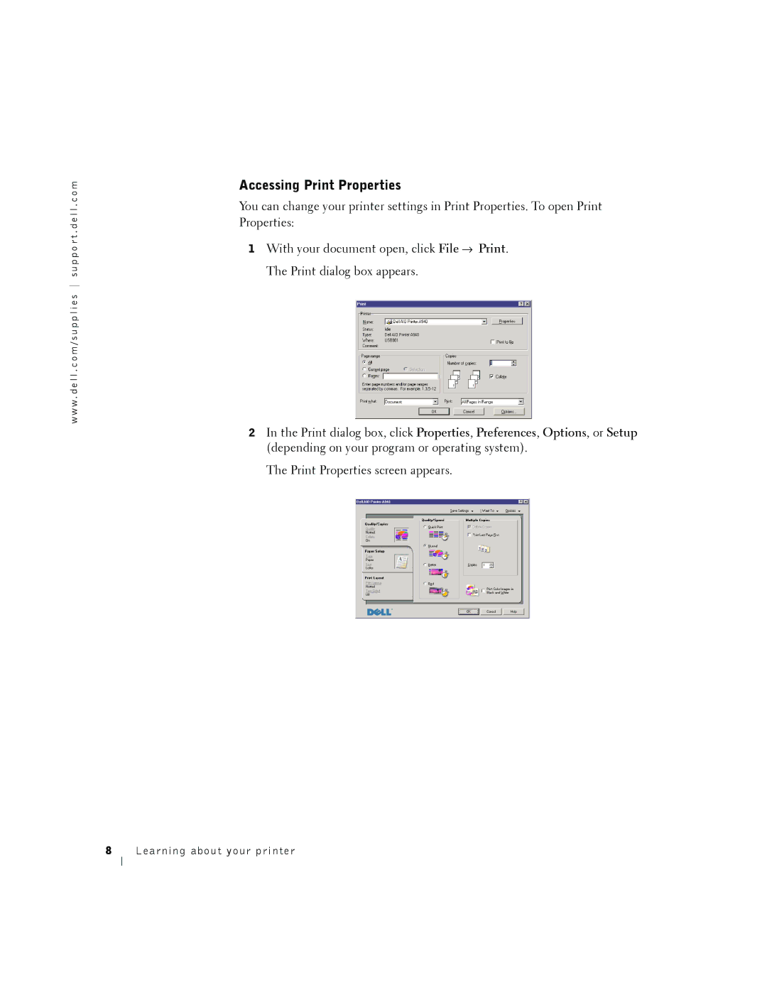 Dell A940 owner manual Accessing Print Properties 