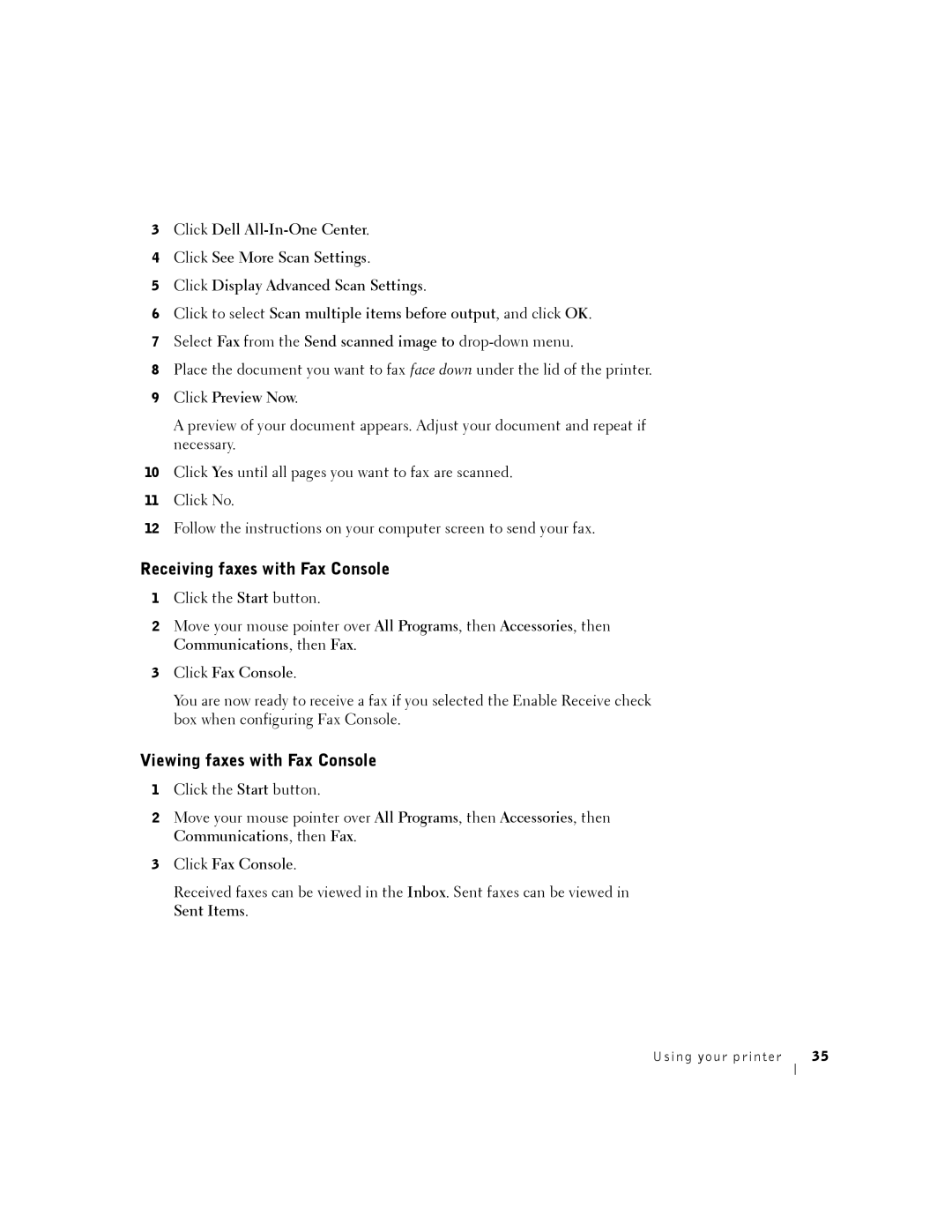 Dell A940 owner manual Receiving faxes with Fax Console, Viewing faxes with Fax Console 