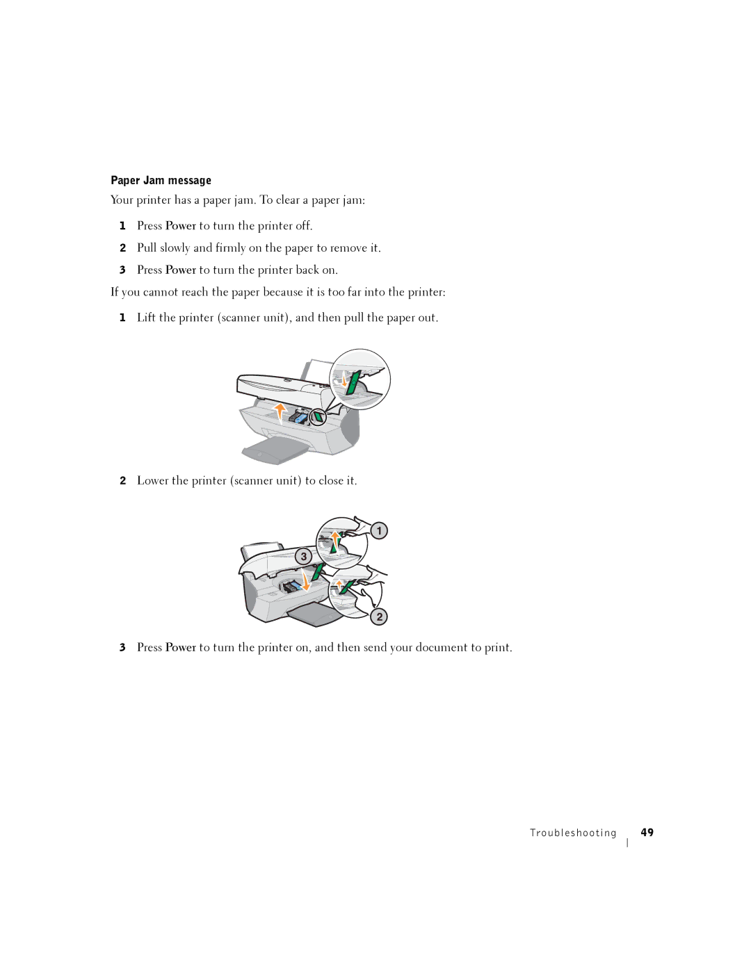 Dell A940 owner manual Paper Jam message 