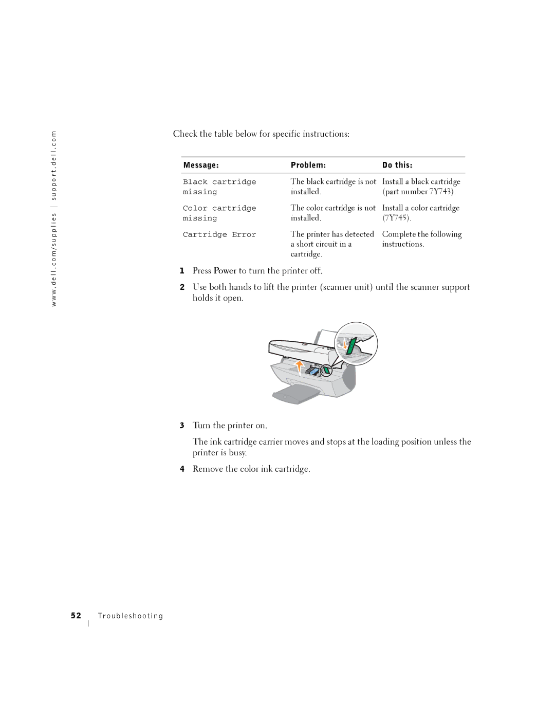 Dell A940 owner manual Check the table below for specific instructions 