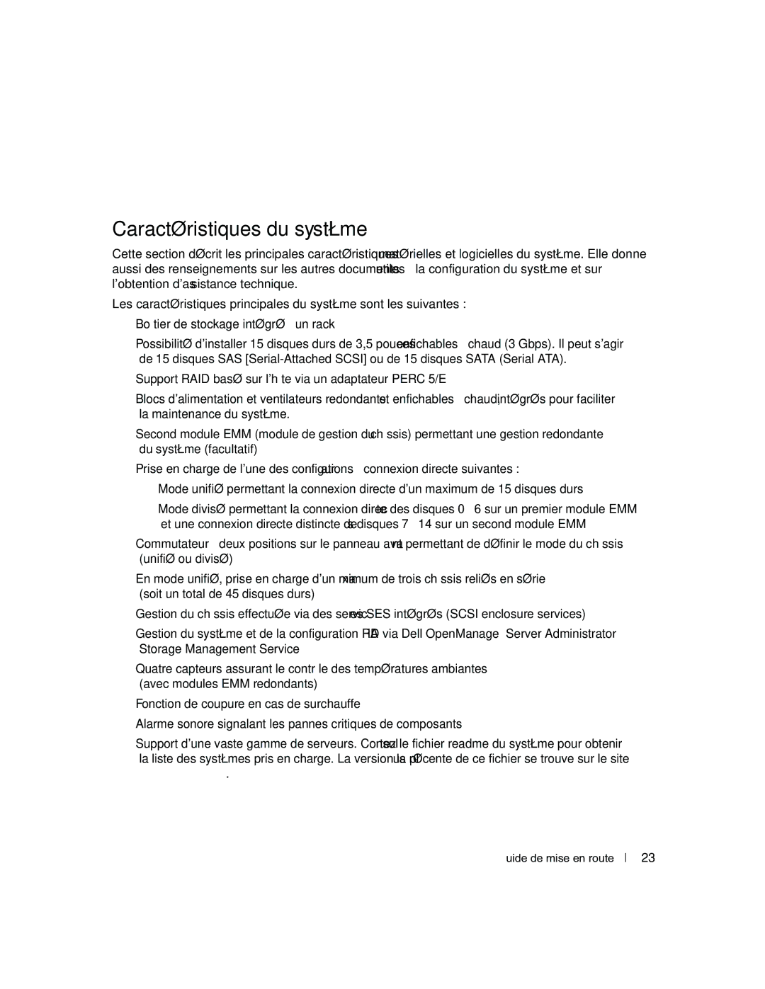 Dell FK446, AMP01 manual Caractéristiques du système, Guide de mise en route 