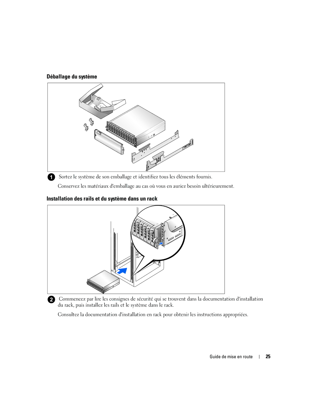 Dell FK446, AMP01 manual Installation des rails et du système dans un rack 