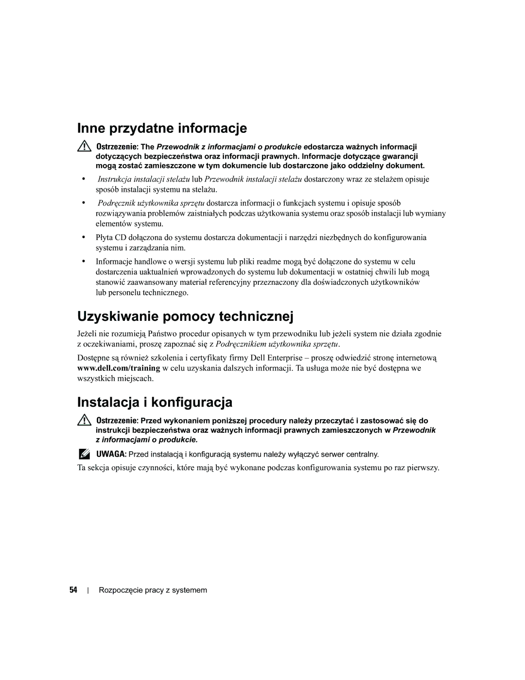 Dell AMP01, FK446 manual Inne przydatne informacje, Uzyskiwanie pomocy technicznej, Instalacja i konfiguracja 