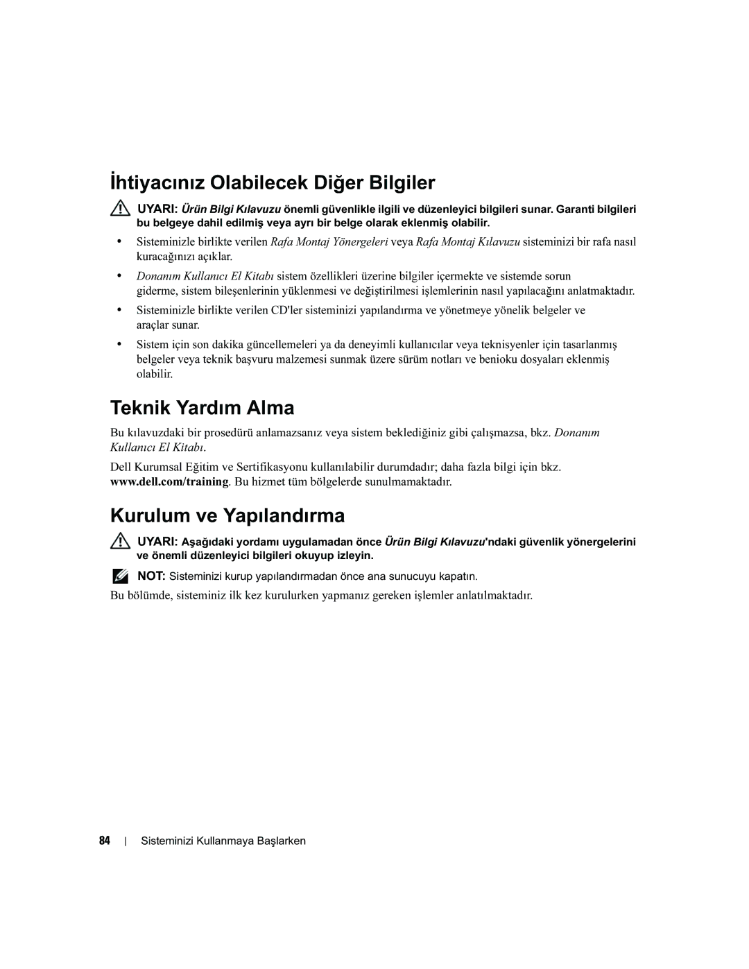 Dell AMP01, FK446 manual İhtiyacınız Olabilecek Diğer Bilgiler, Teknik Yardım Alma, Kurulum ve Yapılandırma 