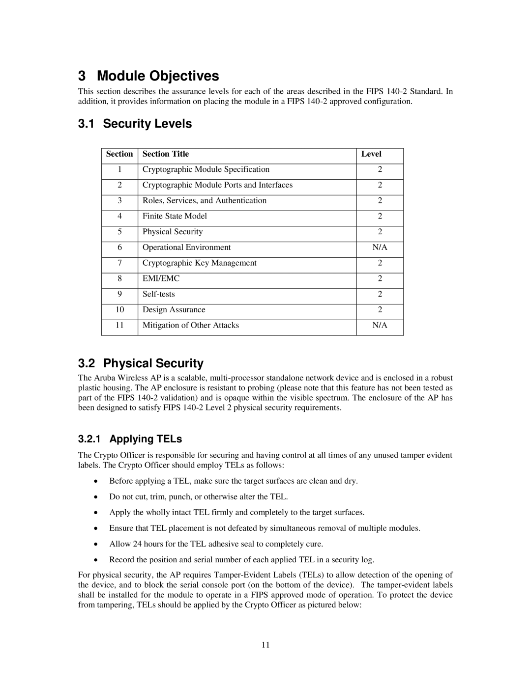 Dell W-AP134, AP-134 Module Objectives, Security Levels, Physical Security, Applying TELs, Section Section Title Level 