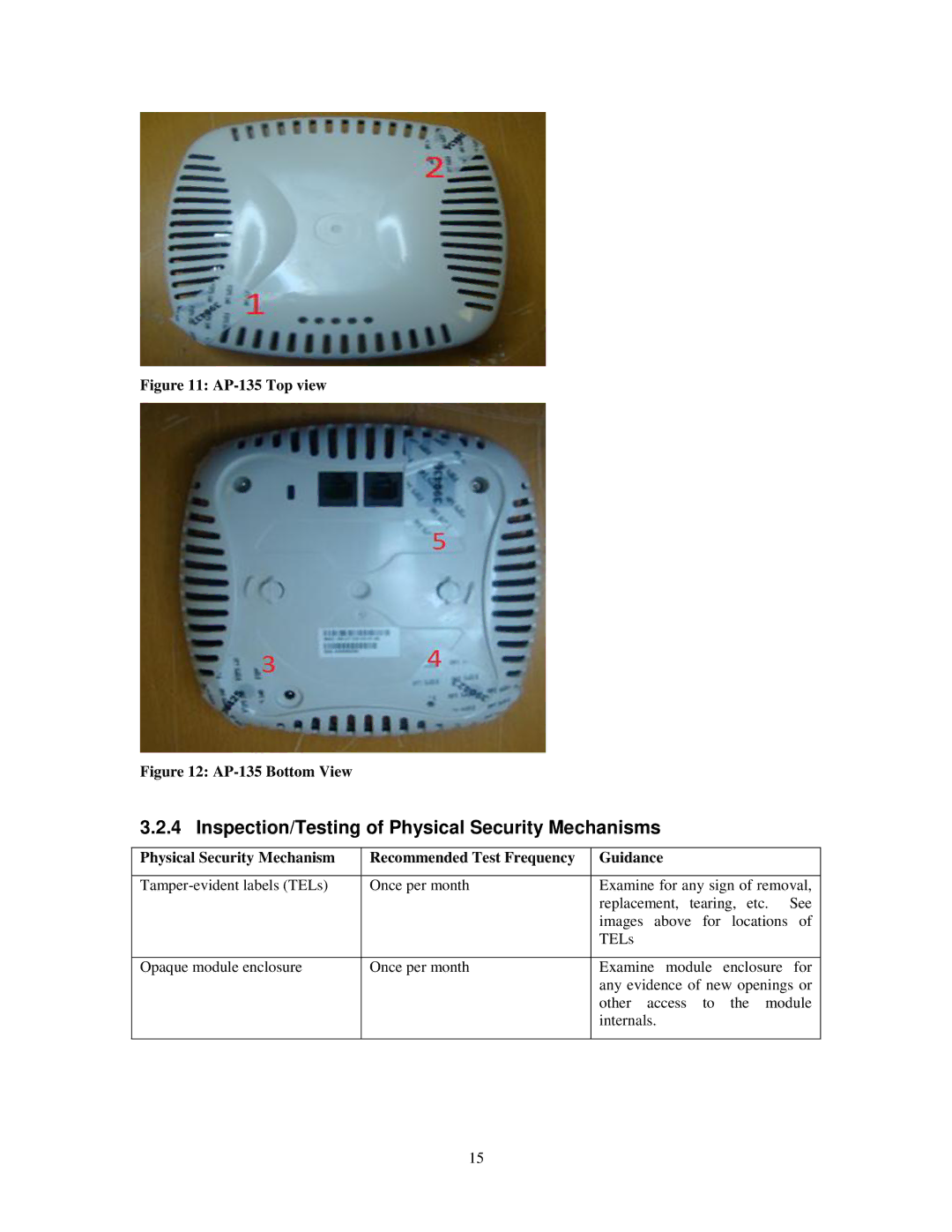 Dell W-AP134, AP-134, W-AP135 manual Inspection/Testing of Physical Security Mechanisms, AP-135 Top view 