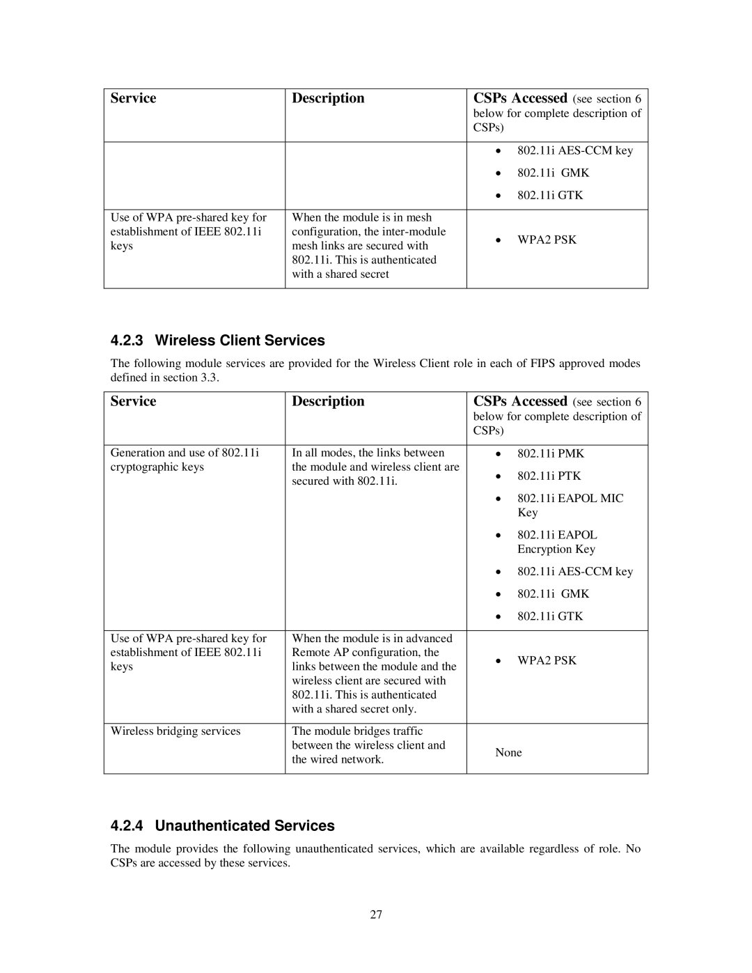 Dell W-AP134, AP-134, AP-135, W-AP135 manual Wireless Client Services, Unauthenticated Services 