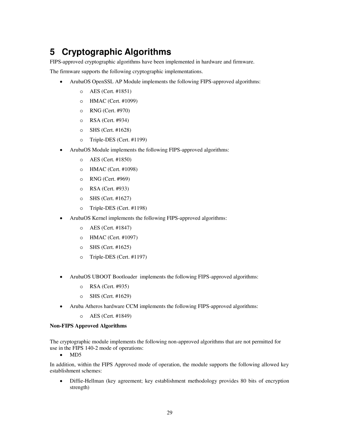 Dell AP-135, AP-134, W-AP135, W-AP134 manual Cryptographic Algorithms, Non-FIPS Approved Algorithms 